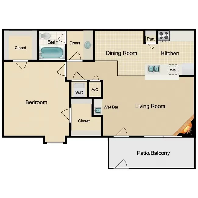 1 Bed • 1 Bath 1208 floor plan